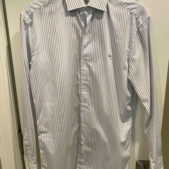 LACOSTE | luxe cotton stripped button down shirt, size small - Picture 6 of 6